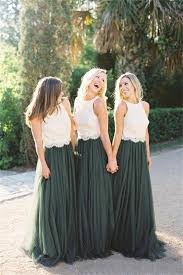2 Pieces Ivory And Green Long Lace Tulle Prom Dresses Bridesmaid Dresses Z1384 Bridesmaid Dresses Lace Top Two Piece Bridesmaid Dresses Bridesmaid Skirts