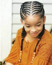 Orange Top Little Girl Black Hair Braided With Beads Easy Braid Hairstyles Braided Hairstyles Easy Braided Hairstyles Braids For Black Hair