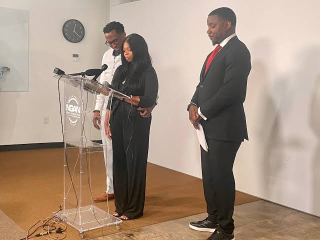 Police escort father of Austin Metcalf out of press conference for Karmelo Anthony's family | KERA News