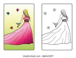 Ball gown princess dress coloring pages. Coloring Page Book Princess Dress Stock Vector Royalty Free 686541097