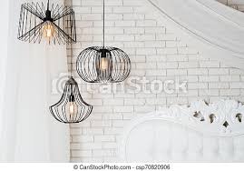 Check spelling or type a new query. Black Lamps In Light Bedroom Interior Three Modern Black Lamps Hanging Canstock