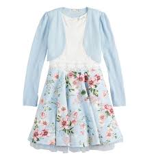 Girls 7 16 Plus Size Knit Works Floral Lace Skater Dress Shrug Set In 2020 Shrug For Dresses Lace Skater Dress Long Sleeve Shrug
