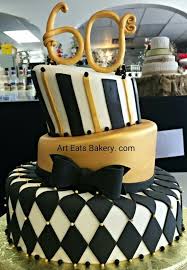 Black And Gold Birthday Cake For Man 3 Tier Mad Hatter Men S 60th Birthday Cake With Black And Gold Stripes Diamonds Edible Bo Cool Birthday Cakes 60th Birthday Cakes Birthday Cakes For Men