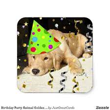 Birthday Party Animal Golden Retriever Square Sticker Zazzle Com Animal Party Birthday Party Stickers Kids Birthday Party Invitations