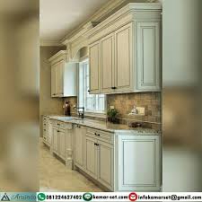 Kitchen Set Klasik Kolonial Model Lurus Top Table Marmer Bahan Kayu Finishing Duco Dapur Cantik Desain Dapur Dapur