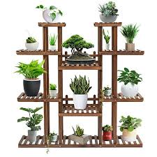 9 Tier Augienb Wooden Flower Stand Rolling Flower Plant Display Stand Shelf Ladder Stand For Living Room Balcony Patio Yard Indoors Outdoors Ample For 17 Pots Wooden Flowers Flower Stands Wooden