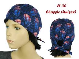 Anatomy heart scrub caps for women, surgical hat ponytail, cardiology nurse  cap