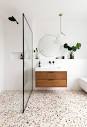 Collection of bathroom using terrazzo floor paired with natural ...