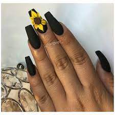 Posted By Naya Neneya I M Not The Owner Of This Picture Sunflower Nails Acrylic Black Sunflower Sunflower Nails Black Acrylic Nail Designs Acrylic Nails
