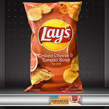I'm trying the new flavor lay's grilled cheese and tomato soup potato chips. Grilled Cheese Tomato Soup Lay S The Junk Food Aisle