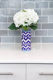 Gray And White Kitchen White Quartz Countertop Kitchen Gray Kitchen Cabinet Glass Subway Tile Backsplash Gray Kitchen Backsplash Quartz Kitchen Countertops