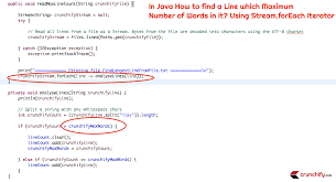 E l l o w o r l d. heres my code; In Java How To Find A Line With Maximum Number Of Words Using Stream Foreach Iterator Crunchify