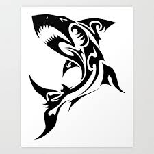 Maori Shark Art Print By Kimberly Candel Art X Small Tribal Shark Tattoos Shark Art Tribal Animal Tattoos