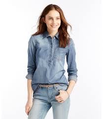 Women S Signature Stretch Denim Shirt Shirts Tops At L L Bean