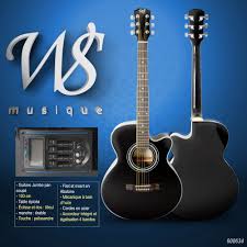 Ws Guitare Jumbo Pan Coupe Couleur Noire 600634 Guitare Instrument Acoustique Musique Ws Acoustic Guitar Interieur