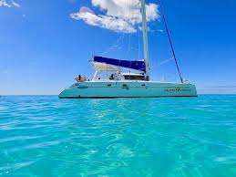 Catamaran sailing in Barbados blue waters