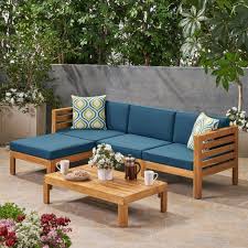 Canal Outdoor 5 Piece Acacia Wood Sofa Set Outdoor Sofa Sets Teak Patio Furniture Teal Cushions