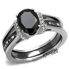 Black Stone Stainless Steel Ring Steel Wedding Ring Stainless Steel Wedding Ring Cz Wedding Ring Sets