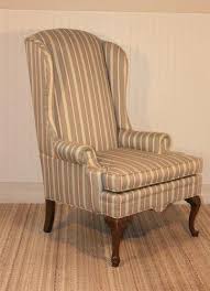 Ethan Allen Traditional Upholstered Wing Back Arm Chair W Cherry Queen Anne Legs