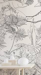 Black And White Wall Mural Tropical Papier Peint Jungle Tropical Noir Blanc Pour Ohmywall Cree Par Le Duo D Artistes Caddous Alvarez D In 2020 White Wallpaper Black And White Wallpaper Room Wallpaper