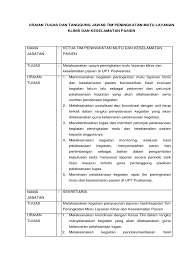 Ada kejelasan uraian tugas dan tanggung jawab tim. Uraian Tugas Dan Tanggung Jawab Tim Peningkatan Mutu Layanan Klinis Dan Keselamatan Pasien