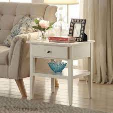 It lets you create a warm and inviting look with your favorite decor a coffee table is the focus of any living room furniture layout and creates the perfect spot for entertaining. Side End Table Nightstand Off White Wood Furniture Simple Stylish Drawer Shelf White Wood Furniture Drawer Shelves Shelves For Sale