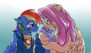 1640984 Safe Artist Hazurasinner Fluttershy Rainbow Dash Oc Oc Windy Belle Pegasus Pony Baby Baby Pony Clothes Crying Female Flutterdash Lesbian Looking At Something Magical Lesbian Spawn Mare Offspring Parent Fluttershy Parent