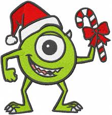 Es un monstruo verde redondo de baja estatura con un solo ojo y patas flacas. Christmas Mike Wazowski Embroidery Design