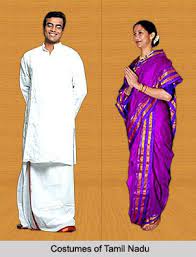 Chettinad saree is another major dress fabric of tamil nadu that comes in mustard, black and brick red colors. Costumes Of Tamil Nadu Men Of This State Put On A Dhoti Or Lungi With A Shirt And Angavastra Traditional Dresses Traditional Outfits Fashion Sketches Dresses
