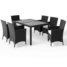 Taku outdoor modern 6 seater aluminum dining set with expandable table by christopher knight home. Deuba Poly Rattan Garden Dining Table Chairs Set Furniture Wpc Tabletop Black Outdoor Patio Conservatory 6 Seater Buy Online In Belize At Belize Desertcart Com Productid 128942138