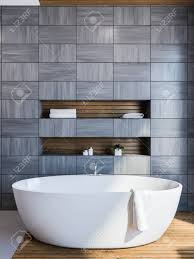 Navy white bathrooms the inspired room. Modern Gray Wooden Tiled Wall Bathroom Interior With Gray Floor Stock Photo Picture And Royalty Free Image Image 107015072