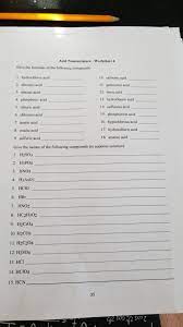 View empirical formulas for eighteen different acids and write their chemical names, then read the names of twenty acids and write their chemical formulas. Solved Acid Nomenclature Worksheet 4 Give The Formulas Of Chegg Com