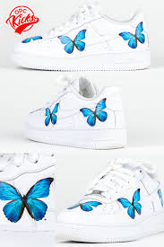 Nike Air Force 1 White Custom Blue Butterfly Edition In 2020 Nike Shoes Women Mens Nike Shoes Nike Air Force