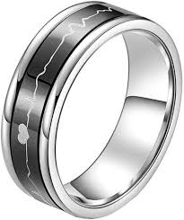 Hijones Unisex 7mm Love Ecg Heartbeat Spinner Ring Stainless Steel Wedding Promise Band Black Blue Read More Reviews Of The Product In 2020 Beautiful Promise Rings Diamond Promise Rings Promise Band