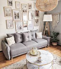 prachtige grote fotowand beige grijze woonkamer posters wanddecoratie inspiratie fotowand posterstore nl