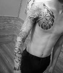 Black And White Japanese Dragon Arm Tattoo 50 Japanese Chest Tattoos For Men Masculine Design Ideas Chest Tattoo Men Japanese Tattoo Japanese Tattoos For Men