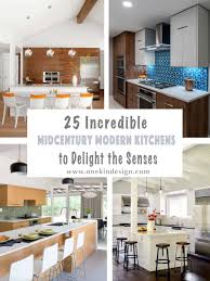 This elegant kitchen remodel features all white kitchen cabinets, a rustic modern farmhouse style island with a dark granite countertop, grey porcelain floor tiles and a dark grey accent wall color. 25 Incredible Midcentury Modern Kitchens To Delight The Senses