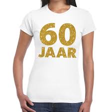 60 Jaar Goud Glitter Verjaardag Jubileum Kado Shirt Wit Dames Feestartikelen 60 Jaar Bellatio Warenhuis