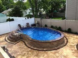 Steps Up To Pool No Pool Deck Level With Top Of Pool Diy Swimming Pool Small Backyard Pools Backyard Pool