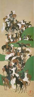 群鹿図 art etc 日本画 馬のイラスト 鹿