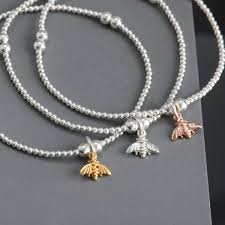 1 blue dress silver jewels evy. Sterling Silver Tiny Bumble Bee Beaded Bracelet Womans Evy Designs