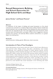 Pdf Sexual Harassment Bullying And School Outcomes For High School Girls And Boys