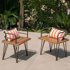 Avy Outdoor Rustic Industrial Acacia Wood Chairs With Metal Hairpin Le Gdf Studio Rustic Outdoor Furniture Metal Outdoor Furniture Metal Patio Furniture