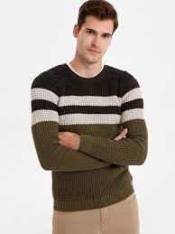Slim Fit Bisiklet Yaka Cizgili Kalin Triko Kazak Lc Waikiki Triko Moda Kapusonlu