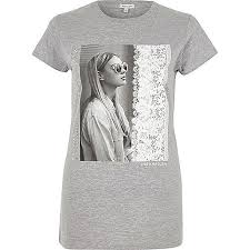 Grey Photograph Print Fitted T Shirt Estampas