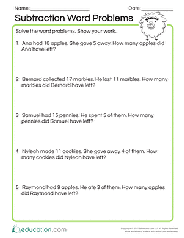 The activity provided in the third grade math worksheet on subtraction word problems is very important for the kids. 1st Grade Subtraction Word Problems Printable Worksheets Education Com