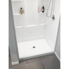 Delta Classic 400 34 In X 48 In Single Threshold Alcove Shower Base In High Gloss White 40074 The Home Depo In 2020 Shower Base Glass Block Shower High Gloss White
