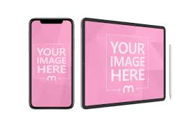A Responsive Website Mockup Featuring A Portrait Mode Iphone Xs And Landscape Mode Ipad Pro Tablet Computer With An Appl Apple Pencil Ipad Mockup Iphone Mockup