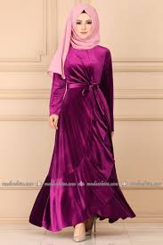 Moda Selvim Firfirli Kadife Tesettur Elbise 5052ef311 Sarabi Fashion Hijab