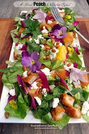 A Floral Peach Chicken Salad Sumptuous Spoonfuls Recipe Edible Flowers Recipes Peach Chicken Salad
